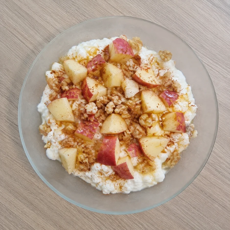 Творожная миска с яблоком и орехами